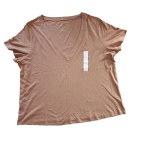 A New Day Women’s Brown V-Neck T-Shirt XXL Short Sleeve Solid Casual Top - Picture 1 of 4