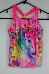 Girls' Wonder Nation Unicorn and Butterfly Tankini Swim Top Pink Large(10-12)  - Picture 1 of 4