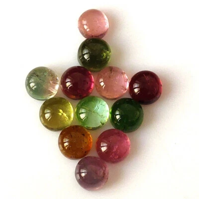 6X6 mm Round Cut Tourmaline Multi Color Cabochon Natural Loose Gemstone 12 Piece - Image 1 of 4
