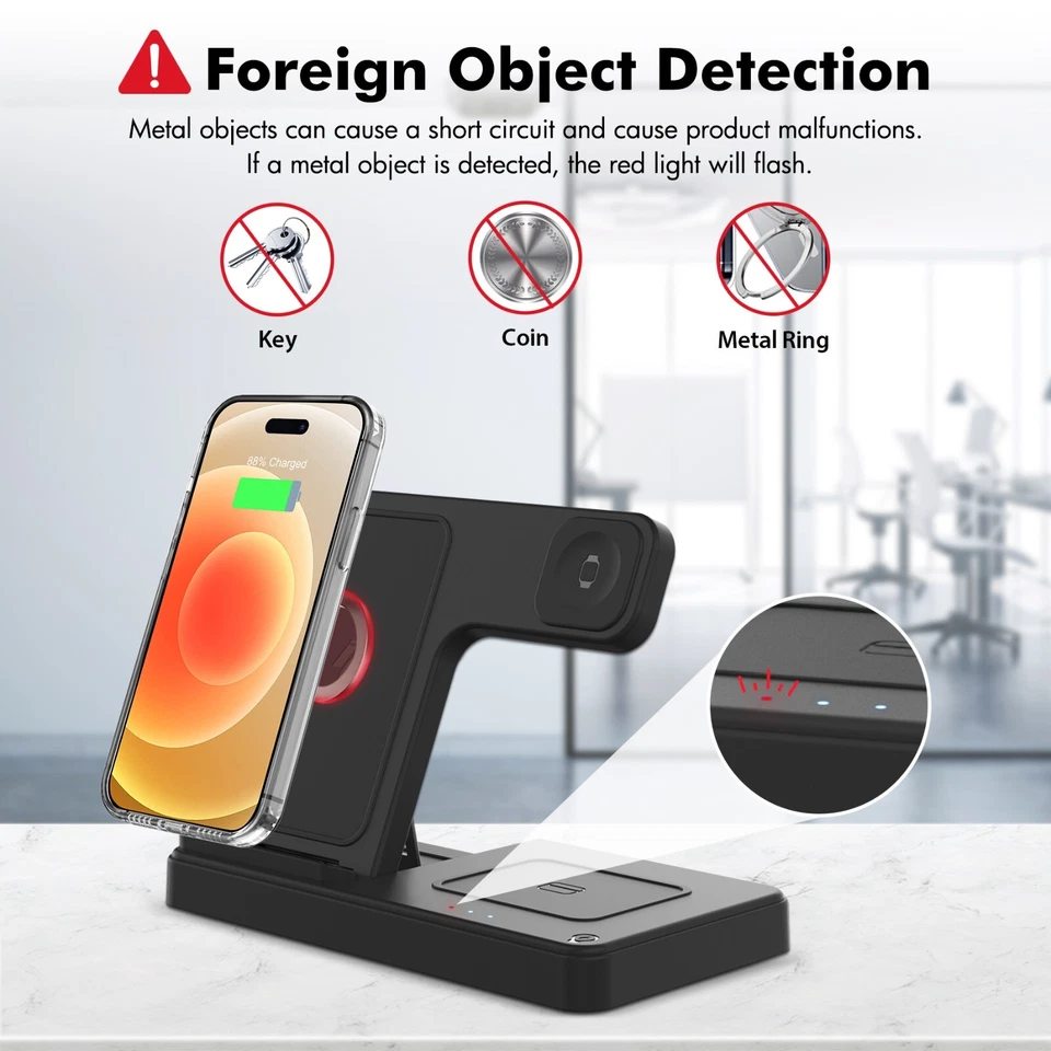 3 In 1 Wireless Charger Station for iPhone iWatch Airpods Devices Black White - Image 1 of 1