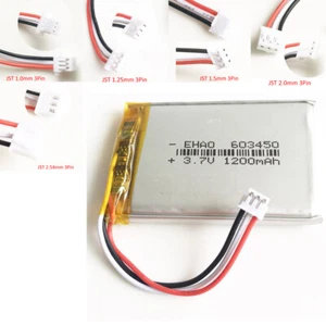 3.7V 1200mAh 603450 Lipo Rechargeable Battery + JST 3Pin 1.0/1.25/1.5/2.0mm plug - Picture 1 of 11