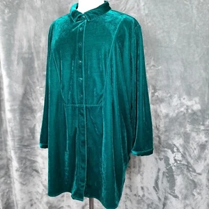 Woman Within Samt Tunika Top Damen Größe 4X türkisgrün Knopfleiste Boho Karriere - Bild 1 von 16