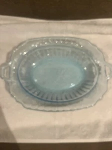 Anchor Hocking Mayfair Open Rose Blue Glass Oval Platter w/ Handles 11” X 7.5” - Picture 1 of 7