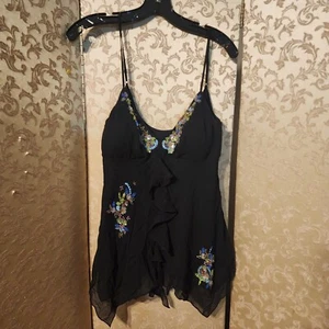 Sue Wong Nocturne Black Y2K Paisley Beaded Asymmetrical Top Size 10 - Picture 1 of 5