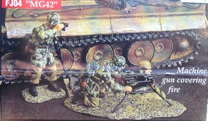 king &country FJ04 54mm ww2 German paras MG-42 firing team 3 figs+ 2004 MIB oop - Picture 1 of 3
