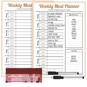 2 Pack Magnetic Weekly Meal Planner & Shopping List Fridge Whiteboard Set - Picture 1 of 4