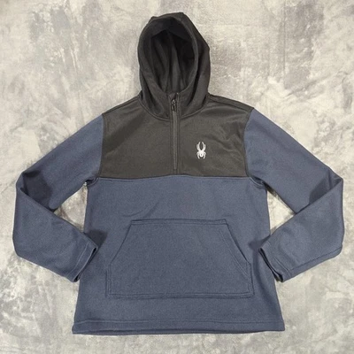 Spyder Pullover Sudadera con Capucha Para Hombres M Azul Negro 1/2 Cremallera Vellón Rejilla Tecnología Logo Exterior Foto 1 de 4