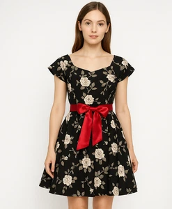 Hell Bunny Vixen Dress Size Small Floral Short Sleeve Retro Pinup Whimsygoth - Picture 1 of 11