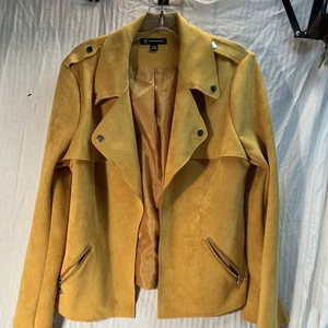 NEW NO TAGS WOMENS INC MUSTARD YELLOW FAUX SUEDE JACKET SIZE LARGE - Picture 1 of 8