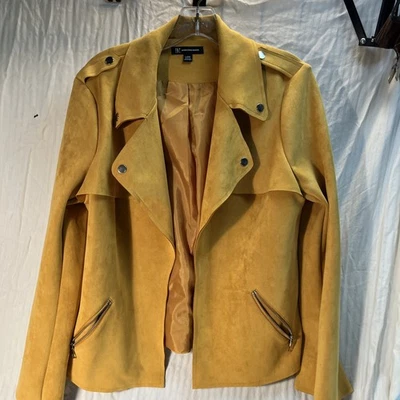 NEW NO TAGS WOMENS INC MUSTARD YELLOW FAUX SUEDE JACKET SIZE LARGE - Image 1 of 4