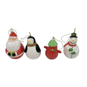 4 Keramik Weihnachten David Walker Glocke Ornamente Santa Schneemann Pinguin Kardinal - Bild 1 von 11