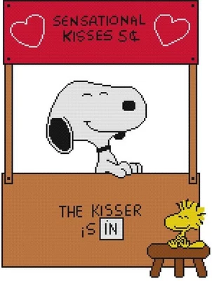 CROSS STITCH+ CRAFT PATTERN Snoopy Puppy Kisses Lucy Booth Valentine Woodstock - Image 1 of 4