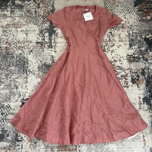 Visible Art Women’s Linen Short Sleeve Maxi Dress Size:M NWT Pink - Picture 1 of 8