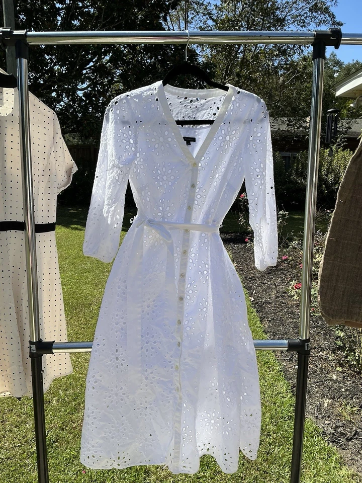 Vestido camisero midi bordado con ojales blancos Talbots para mujer talla 6 algodón Foto 1 de 4