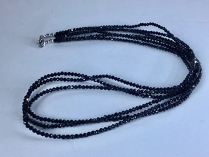 Thai Black Spinel Beads Sterling Silver Triple Strand Necklace TGW 50 Carats - Picture 1 of 4
