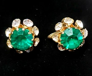 Screw Back Designer Earrings - CORO Brand - Green Rhinestone - Picture 1 of 2