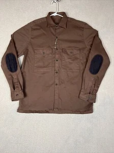 Camisa informal con botones GMF para hombre talla X-mangas grandes parche bolsillo marrón liso - Imagen 1 de 14