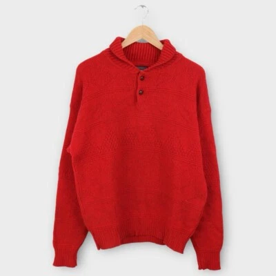 Pendleton Wool Sweater Red Shawl Collar Henley Knit USA Mens Medium M - Image 1 of 4