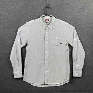 Quiksilver Mens Shirt Size L Black Stripe Long Sleeve Button Up Regular Fit Logo - Picture 1 of 20