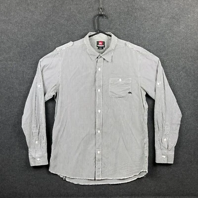 Quiksilver Mens Shirt Size L Black Stripe Long Sleeve Button Up Regular Fit Logo - Image 1 of 4