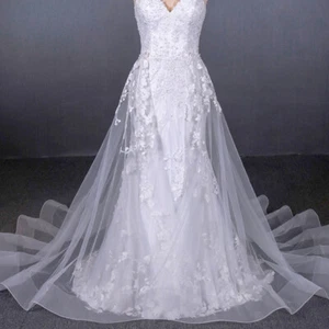 Lace Applique Tulle Detachable Skirt Wedding Removable Train for Dresses Bridal - Picture 1 of 4