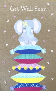 "Get Well Soon" Baby Elephant with Bandaid on Cushions, Hearts by Simson Cards - Picture 1 of 5