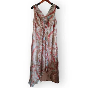 Onyx Nite Silk Dress Size 14 Flowy Layered Sleeveless Empire Pastels Earth Tones - Picture 1 of 19