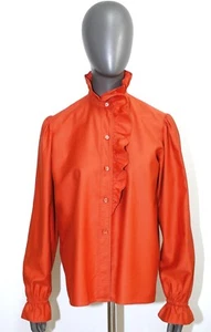 Vintage 80s Orange Cotton Blouse YVES SAINT LAURENT Tricot Size M Made in France - Picture 1 of 6