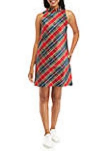 Crown & Ivy Red Plaid Satin Shantung Ruffled Neck Shift Social Dress 4 $89 MISC - Bild 1 von 6
