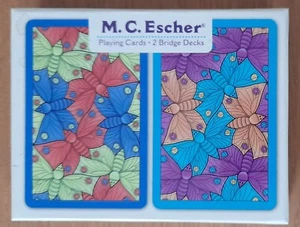 M. C. ESCHER SYMMETRY DRAWING BUTTERFLIES - 2 DECK BRIDGE PLAYING CARDS UNPLAYED - Picture 1 of 3