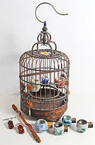 "Alimentadores de porcelana portátiles de madera china de colección jaula para pájaros 14,0""X6,75" - Imagen 1 de 21