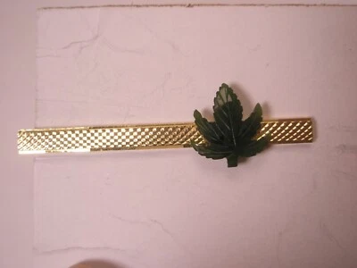 Genuine Green Jade Maple Leaf MODERN Tie Bar Clip - Image 1 of 4