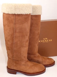 COACH Size 6.5 Womens Boot Tall/Short Saddle 100% Curly Shearling ELIZA NEW $550 - Picture 1 of 10