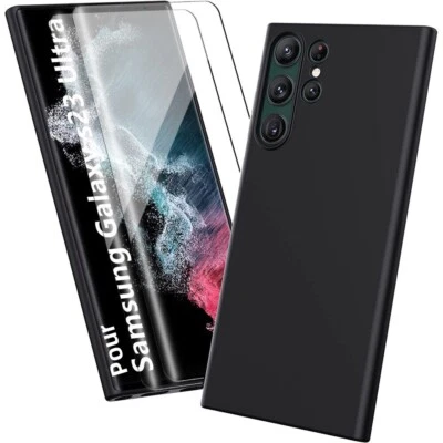 Coque pour Samsung Galaxy S23 Ultra S23 Plus Protection TPU Noir + Verre Trempé