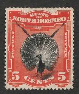 1894 Nordborneo Sc# 62 - Fünf Cent, Argus Fasanenvogel. MH Cv14€ - Bild 1 von 2