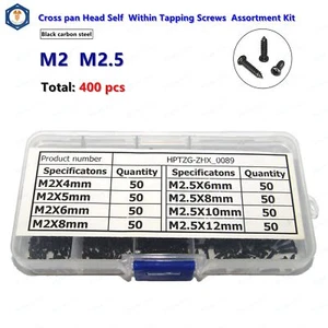 M2 / M2.5 Cabeza de bandeja transversal Tornillos autorroscantes Kit de surtido de óxido negro 400 piezas - Imagen 1 de 4