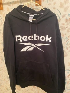 Reebok Black Men’s Hoodie Size Large pullover, pre-owned, in very good condition - Picture 1 of 4