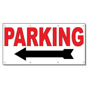 Parking Arrow Left 13 Oz Vinyl Banner Sign With Grommets - Picture 1 of 2
