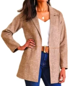 Soft Surroundings Malika Faux Suede brown tan paisley open front jacket S NWT - Picture 1 of 12
