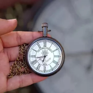 Antique Victoria London 1876 Pocket Watch With Black Case & Chain Gift For All - Picture 1 of 2
