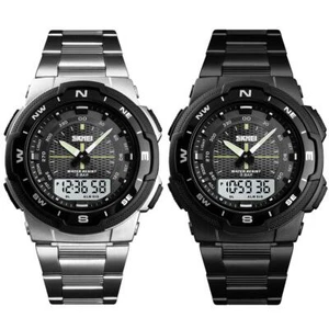 Reloj digital y analógico con doble pantalla de tiempo Skmei para hombre correa de metal ligero alarma - Imagen 1 de 19