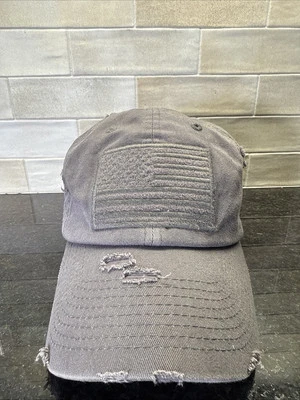 American Flag Hat Cap Strapback USA Distressed Patch Veteran Dad Merica Gray - Image 1 of 4