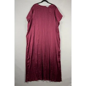 Madewell Slip Maxi Dress Women 4X Burgundy Short Sleeve Satin Plissé Flowy Pleat - Picture 1 of 16