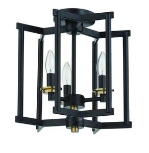 Avante Grand 3-Light Convertible Semi Flush in Flat Black with Satin Brass - Picture 1 of 1