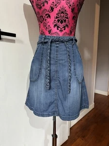Jag 12 Skirt Denim Blue A Line High Waist Tie Belt Pockets 100% Cotton Short EUC - Picture 1 of 11