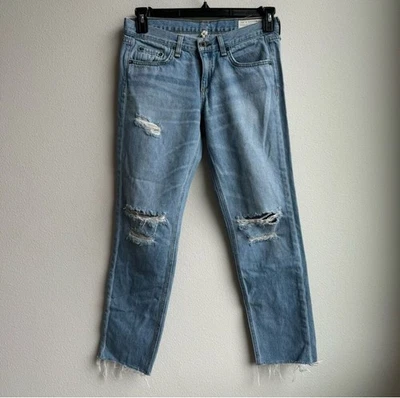 rag & bone Relaxed Boyfriend Jeans Womens 25 Blue  Boyfriend Raw Hem Stretch - Image 1 of 4