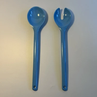 2pc Melamine Vintage Utensils Blue Salad Servers Serving Spoon Set MCM - Image 1 of 4