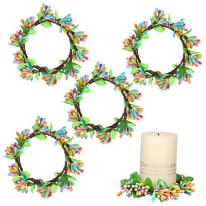 4pcs Easter Candle Rings Wreaths Farmhouse Candle Wreaths Mini Berry Twig - Picture 1 of 8