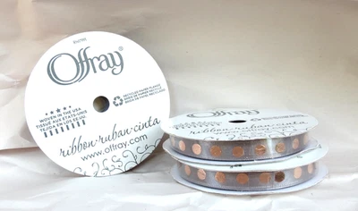 Offray Ribbon Gold Dot on Silver 3/8 inch Grosgrain Polyester Ribbon, 3x9' - Image 1 of 2