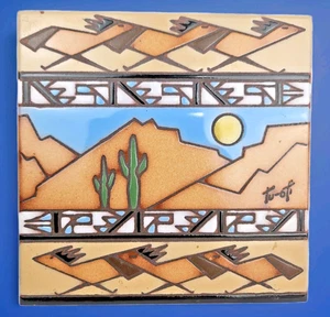 Vintage Earthtones Fliesenuntersetzer Südwesten Indianer Tu-oti 1990 USA - Bild 1 von 10